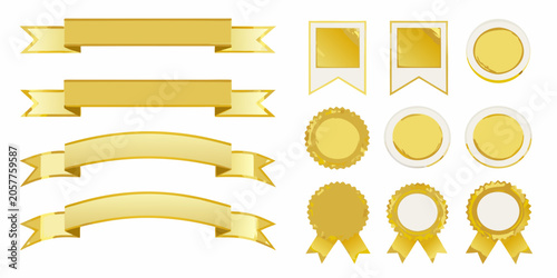 Tablou pe pânză Golden ribbons labels and seals collection on a white background