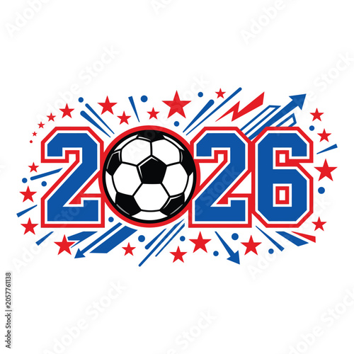 2026 Soccer Illustration with Red Blue Stars and Arrows