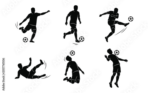 Set of soccer player movements in different poses and actions