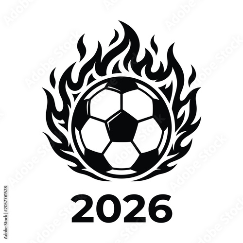 Gray soccer ball with flames and 2026 text