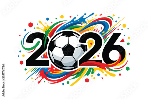 Vibrant 2026 Soccer Illustration with Colorful Swirls and Numbers