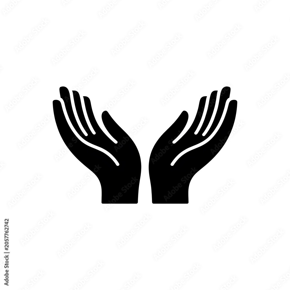 Obraz premium Black silhouette of two open hands holding something