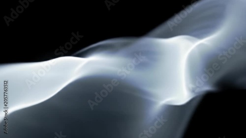 A wide video captures mesmerizing, ethereal luminous white smoke gracefully billowing and evolving in ultra-slow motion across an infinite, pure deep black void, with soft, diffused light, evoking