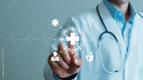 Top view Medicine doctor using digital tablet computer diagnose virtual electronic medical record of patient on interface.Digital healthcare and network on modern virtual medical technology