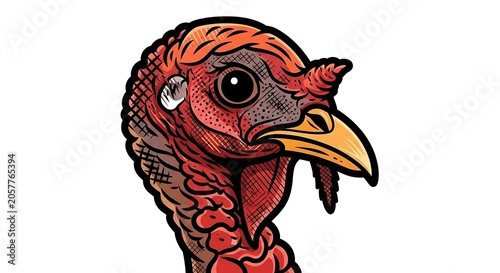 Close up of a colorful rooster with detailed feathers.