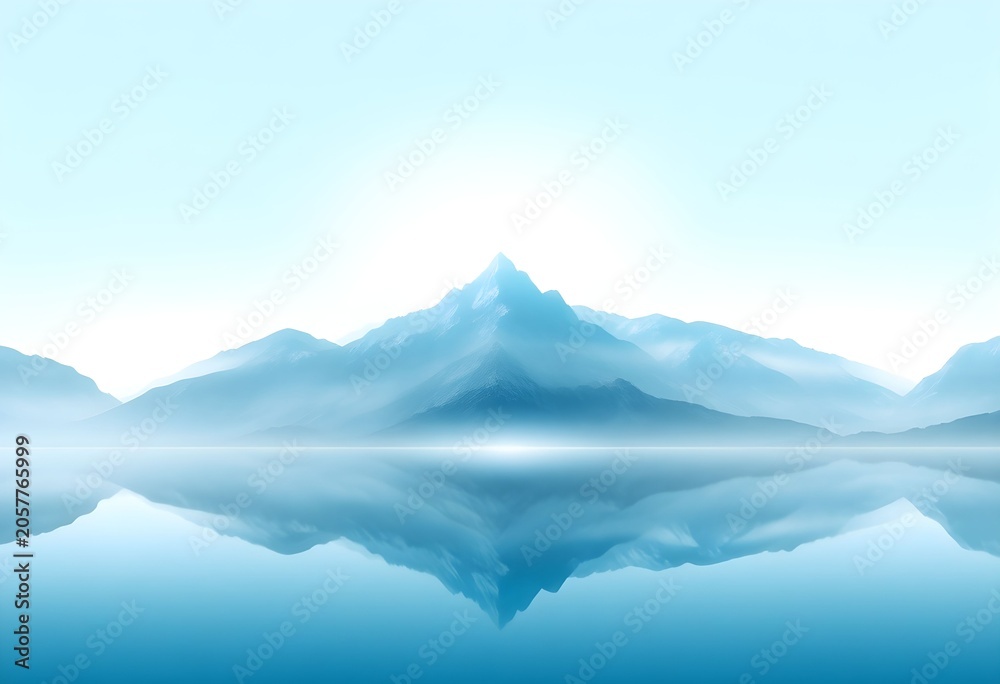 Fototapeta premium Serene landscape of mountains reflected in calm water under clear blue sky