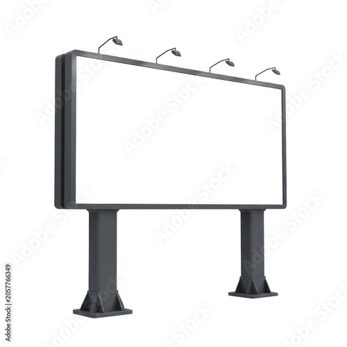 Modern billboard standing on two supporting poles with birds perched atop
