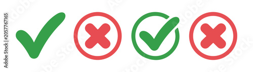 Photos Set of green check marks and red cross icons for feedback and validation of user survey responses
