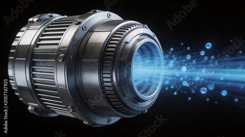 Futuristic propulsion device emitting blue energy symbolizing the foundation of modern infrastructure