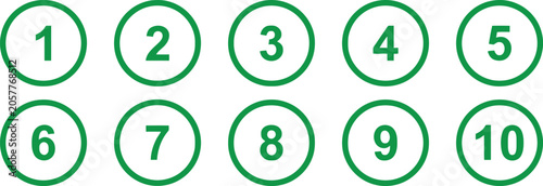 Obraz na plátně Numbered circles graphic ten green circles with sequential numbers one through t