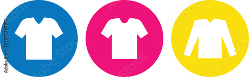 Slika na platnu Cmyk color model illustration with t shirt icons in circular design elements