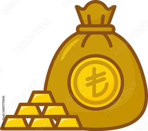 Fotografie Turkish Lira TRY ₺ money bag with Gold Bars