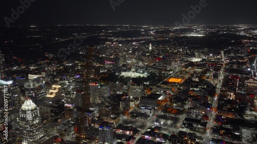 Aerial Night View of the Illuminated Downtown Austin Skyline Texas Part 1 of 2