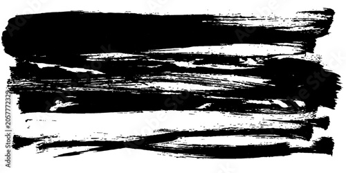 Vászonkép Bold black brushstrokes form an abstract, textured background, evoking a sense of raw energy and artistic expression with its organic lines and dark hue