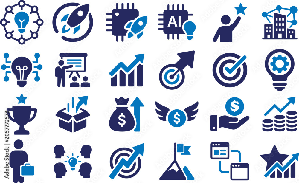 Fototapeta premium Business growth and technology icons set vector illustration