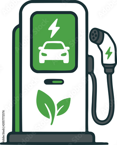 Electric Vehicle Charging Station Flat Vector Icon Design