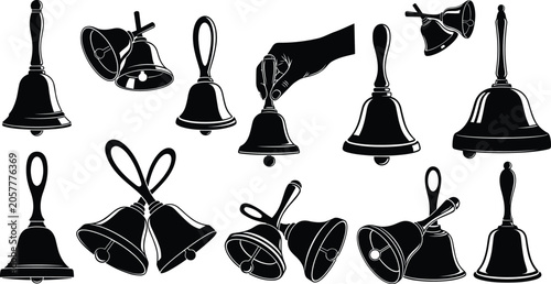 Foto Black and White Silhouette Collection of Handbells with Decorative Handles, Cros