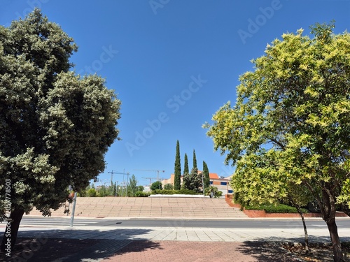 Tableau sur toile Rotonda con árboles ubicada en Las Rozas de Madrid