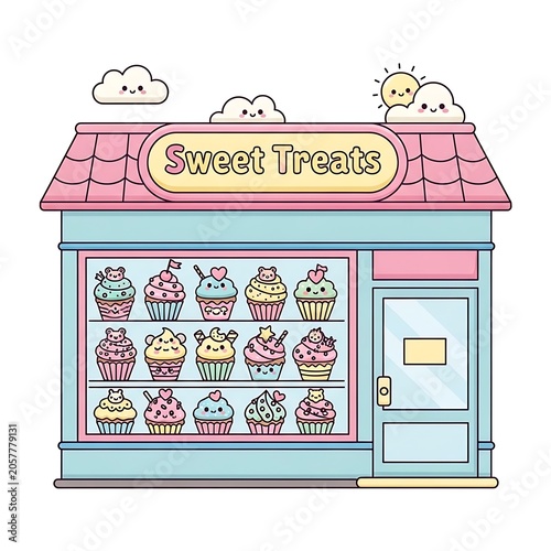 Colorful candy display case with sweet treats inside.
