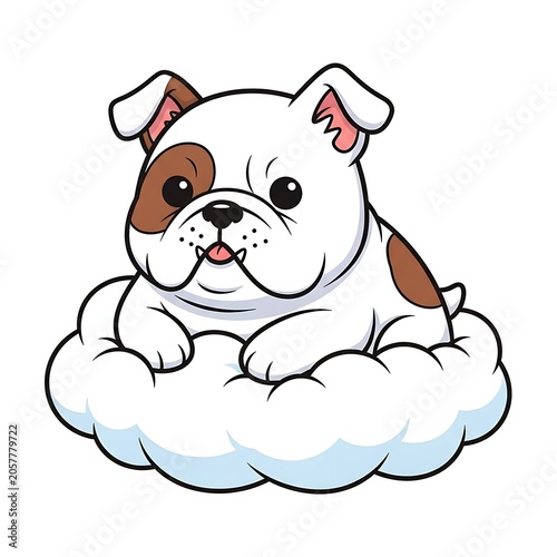 Cute cartoon white dog with brown spots sitting.