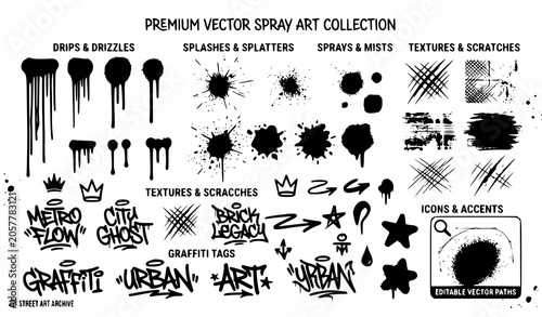 Obraz na plátně Street style spray paint drips and ink blots vector collection