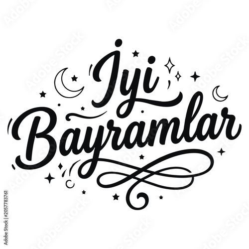 Canvas Print Iyi bayramlar holiday calligraphy with moon and stars bayramlar calligraphy gree