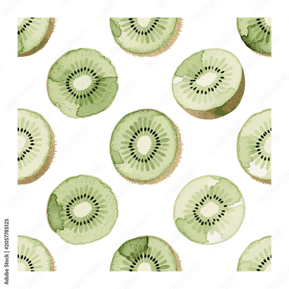 Fototapeta premium Seamless Watercolor kiwi Pattern, Fresh Summer Fruit Background for Textile and Wrapping Paper, for design or anything 