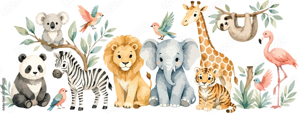 Naklejka premium Modern Wildlife Animal Vector Collection
