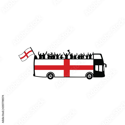 Quadro em tela England national football team celebration bus with England flag theme, black si