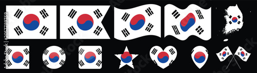 Obraz na plátně Collection of South Korean flag variations and shapes in vector illustration
