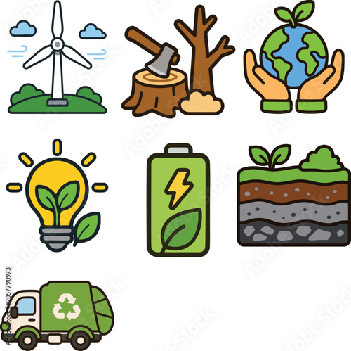 Environmental Conservation And Renewable Energy Flat Icon Pack