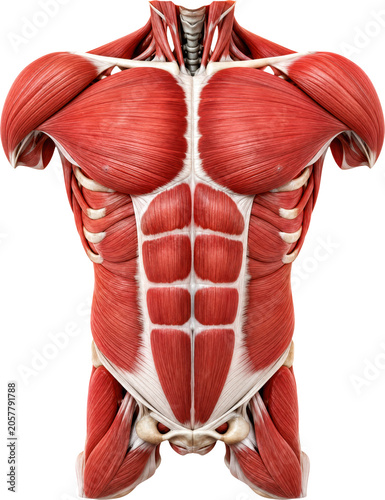 Human muscle torso anatomy isolated on transparent background