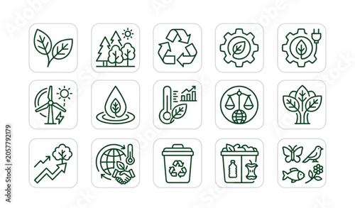 Quadro su tela Ecology and Nature Line Icon Collection with Environmental Protection and Renewa