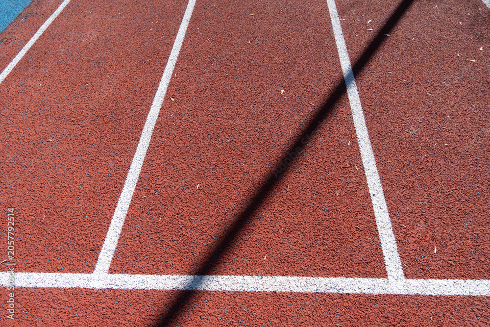 Fototapeta premium Track Surface With White Lines on a Sunny Day During a Sports Event or Training Session
