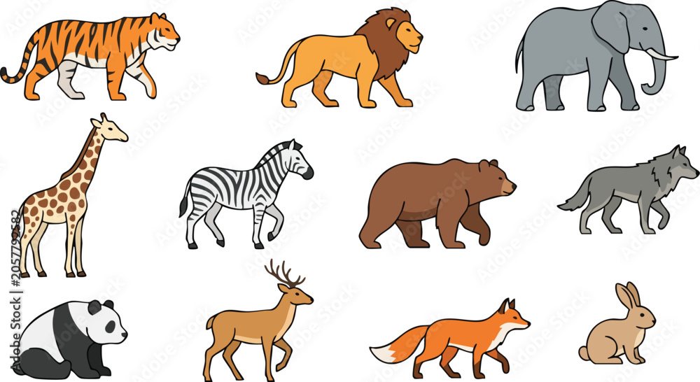 Obraz premium Modern Wildlife Animal Vector Collection