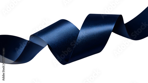 High-quality studio shot of sleek dark blue text banner, classic ribbon label for corporate headings or badges, clean composition, minimalist aesthetic, clean white background