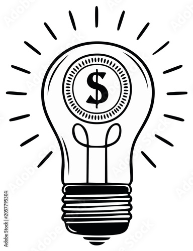 Bright idea with dollar coin inside light bulb symbolizing financial concept
