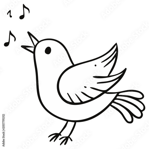 Cute Hand Drawn Bird Singing Musical Notes Illustration
