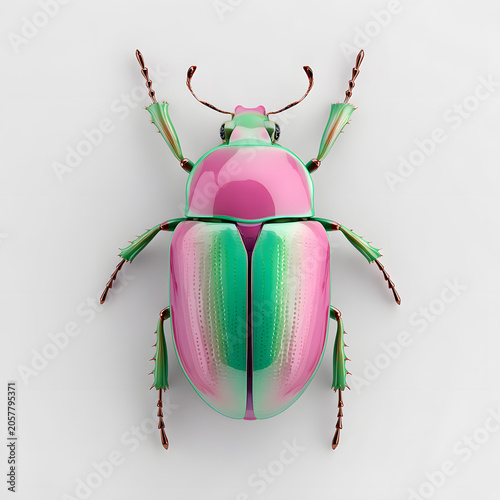 Shiny pink and green beetle insect
