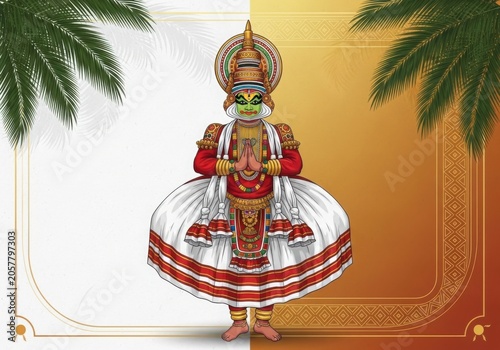 Traditional Kathakali Dancer Performing During Onam Festival Celebration in Kerala