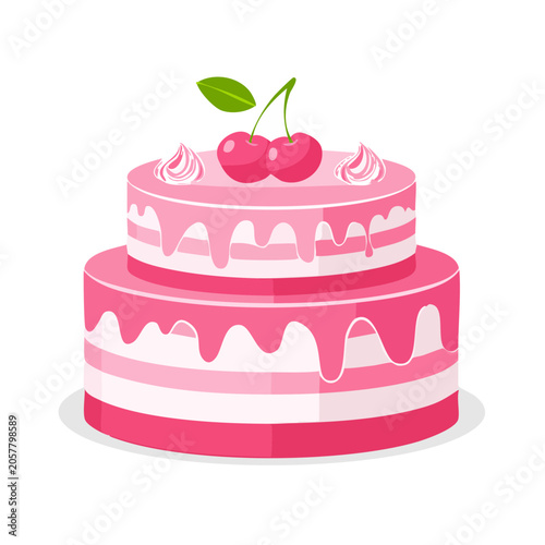 Pink cartoon birthday cake with strawberry