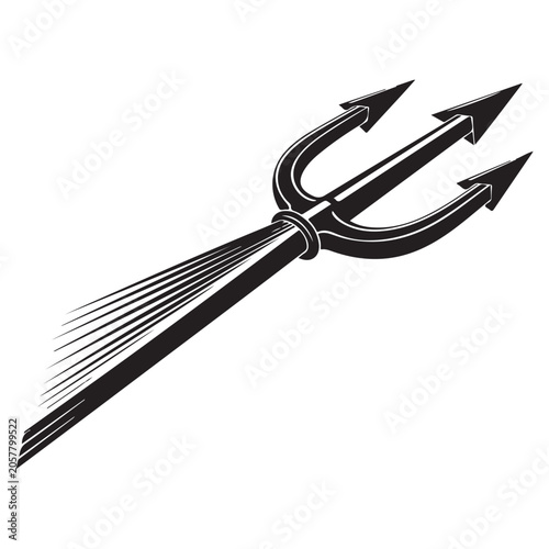 Tableau sur toile Trident vector illustration with three sharp prongs and stylized black and white