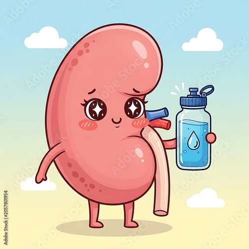 Pink piggy bank holding a blue water bottle.