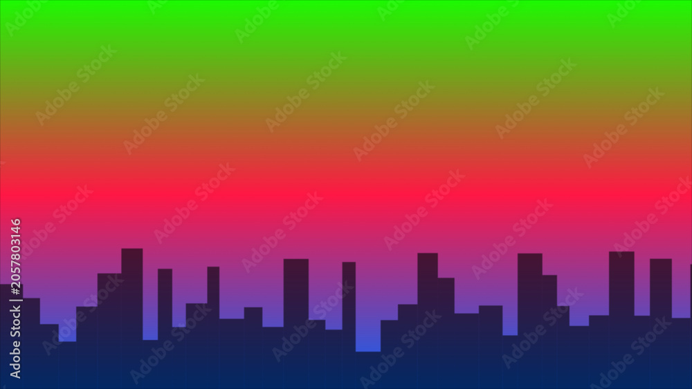 Fototapeta premium Colorful gradient background with pixel city skyline