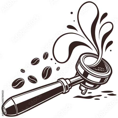 coffee portafilter with espresso splash vector logo