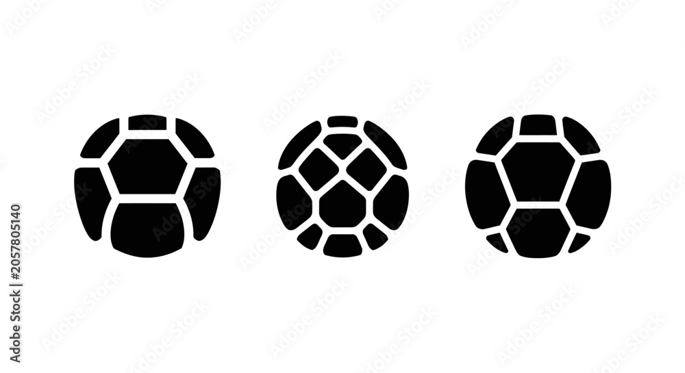 Fototapeta premium Three black soccer balls icons on white background, isolated