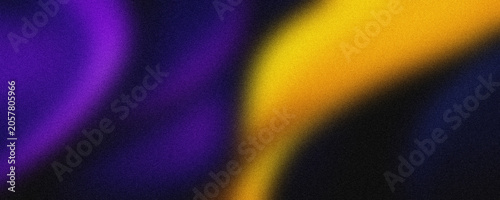 Dark abstract background with vibrant yellow and purple gradient, soft light, fluid wave effect, and grainy texture design.