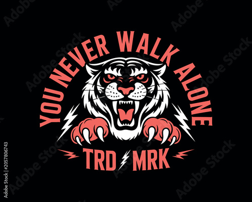 A tiger head mascot with tattoo style and bold vintage design illustration.