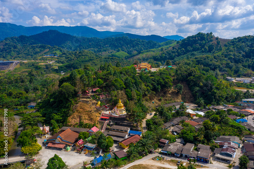 Aerial view of the sea and mountains at Ranong province, Thailand.