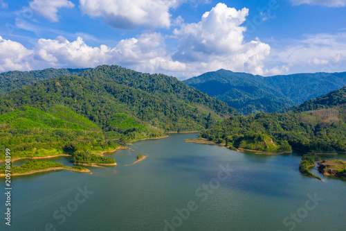 Aerial view view of Hat Som Pan Reservoir is in Hat Som Pan Subdistrict, Mueang District, Ranong Province